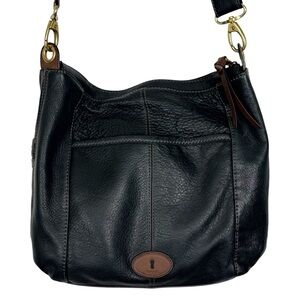 Fossil Morgan Traveler Crossbody Black Leather Multi Pocket Bag Y2K